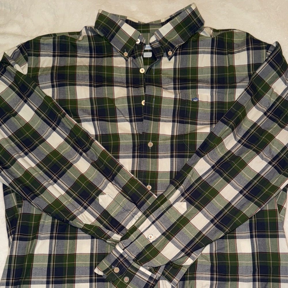 Southern Tide Green and Navy Plaid Men's Shirt